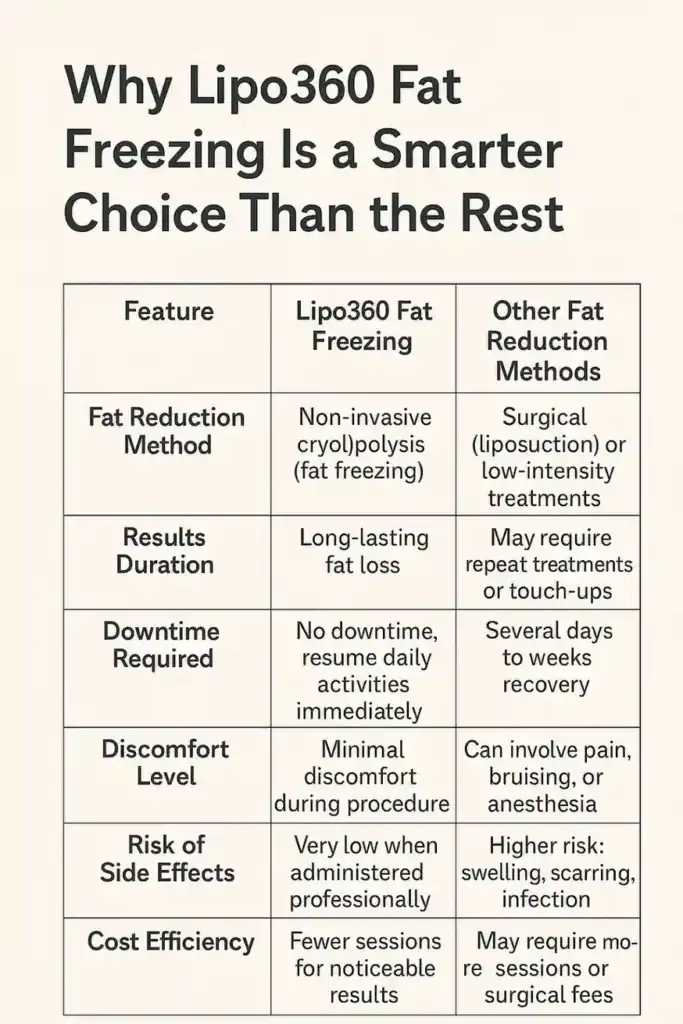 Is it possible to permanently freeze fat cells? 2 Table showing benefits of fat freezing to remove fat cells Brackley from Lipo 360