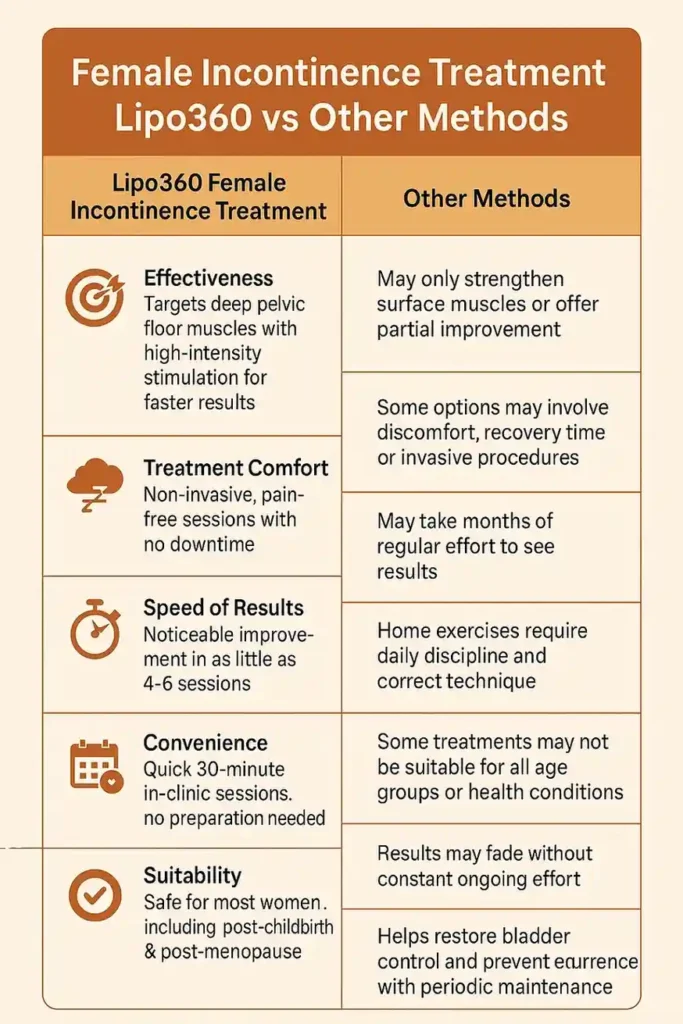 Comprehensive Guide To Female Incontinence Treatment Options 1 Table showing benefits of incontinence treatment Brackley